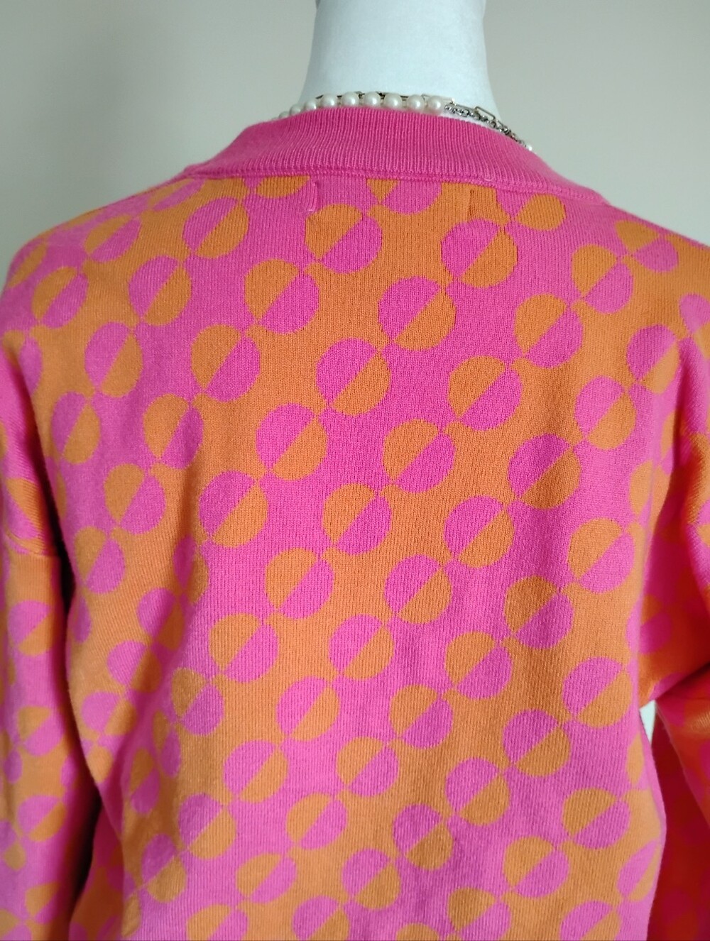Cherie Collette Graphic Print Pink Orange Crewneck Sweater Dopamine Size Large - Picture 8 of 12